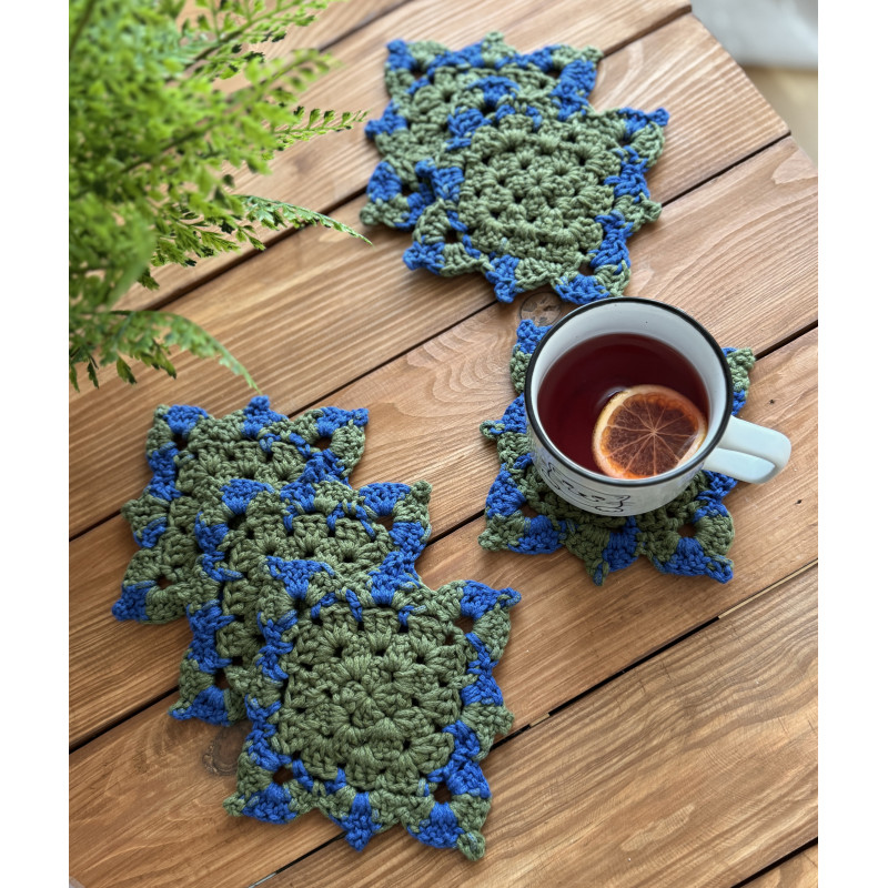 Підставки під чашки, 6 шт Синій/хакі