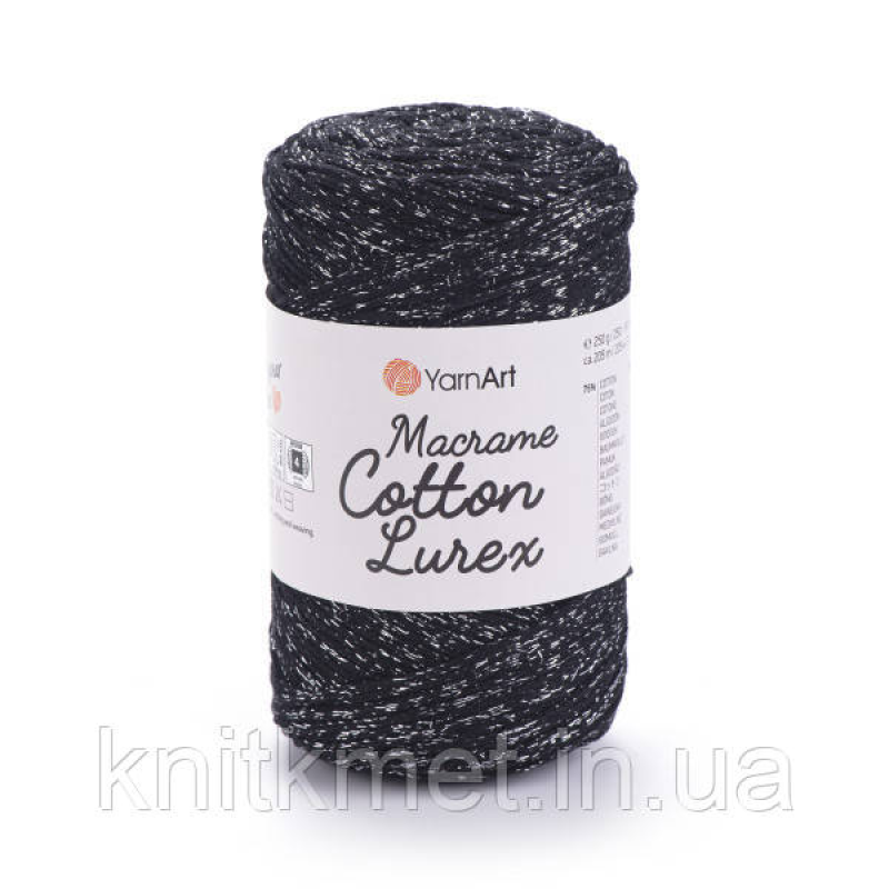 YarnArt Macrame Cotton Lurex 250 г, моток 205 м, колір Чорний + срібло 723